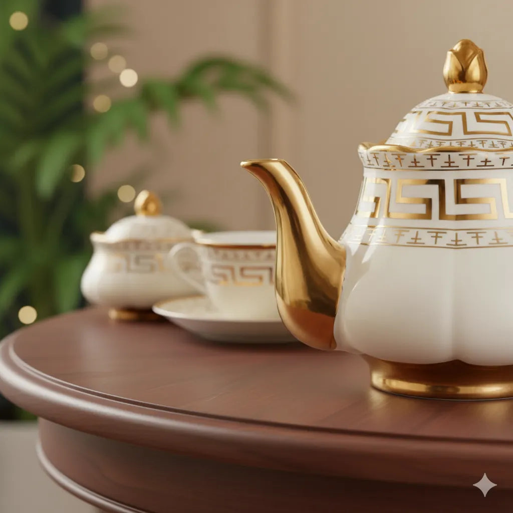 Théière Anglaise en Porcelaine Blanche & Or 900 ml