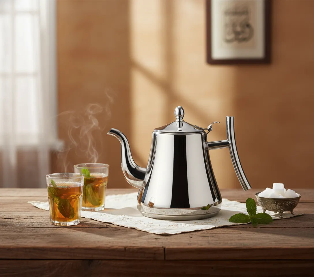 Théière Marocaine en Inox Poli – 1L/ 1,5 L