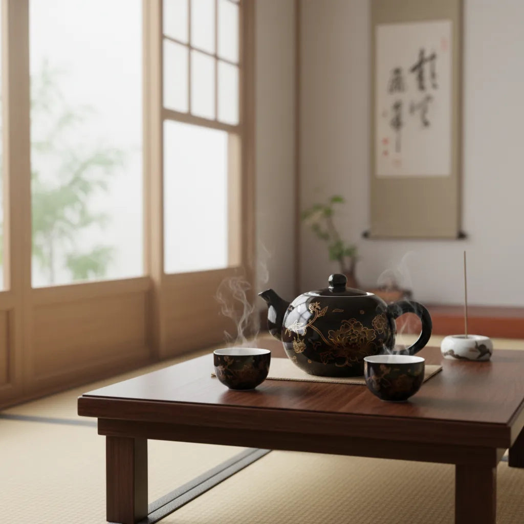 Théière Chinoise en Porcelaine Émaillée Fleur d’Or 200 ml