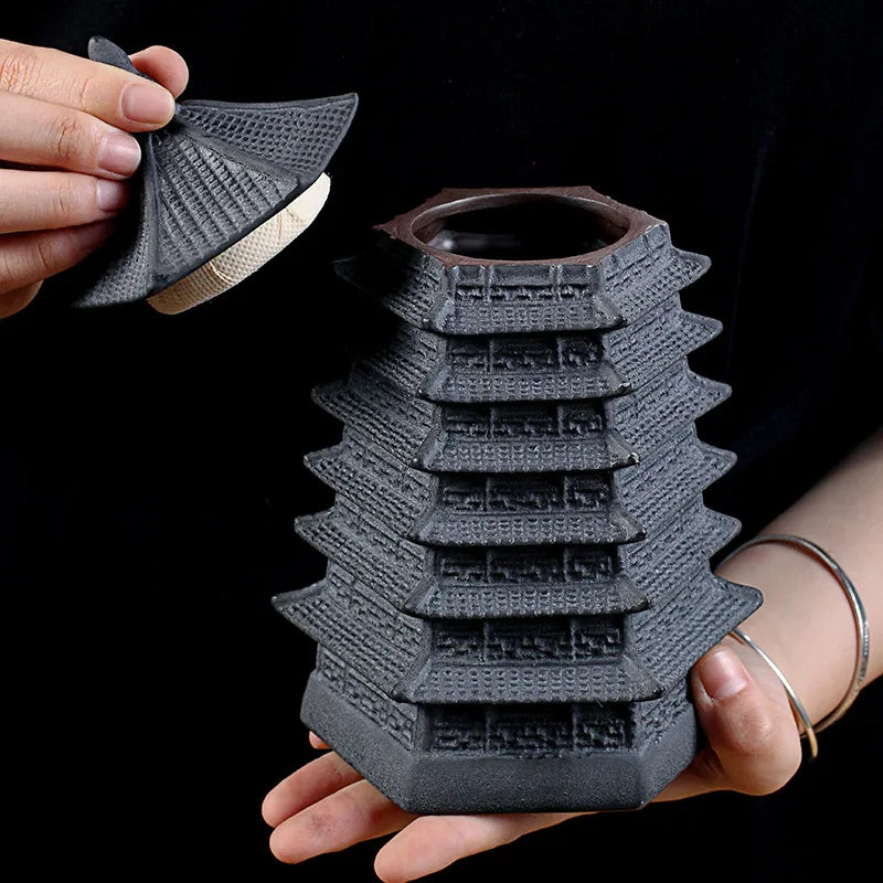 Boîte à Thé Pagode en Céramique – Style Asiatique Traditionnel