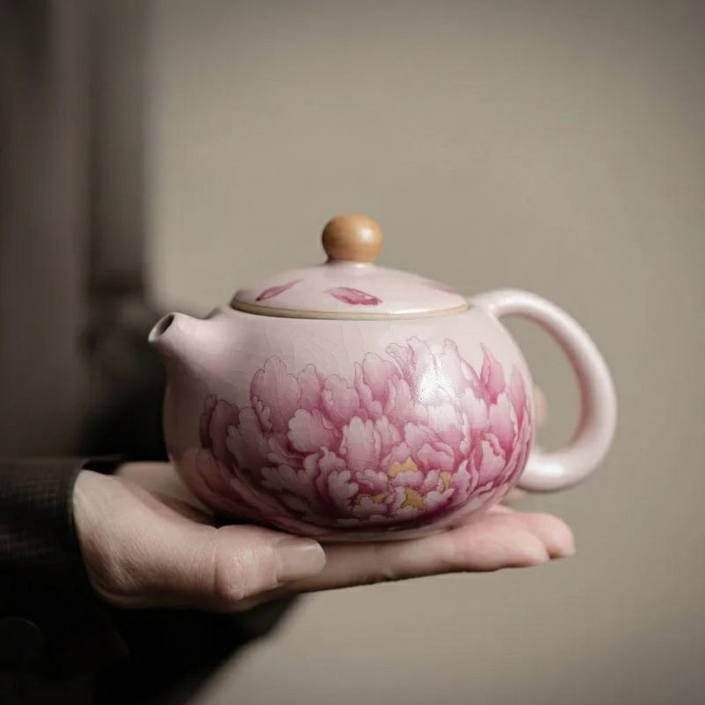 Théière Chinoise en Porcelaine Émaillée Fleur de Pivoine 180 ml
