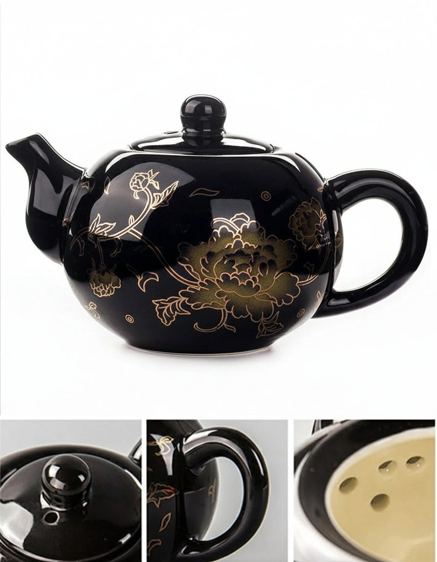 Théière Chinoise en Porcelaine Émaillée Fleur d’Or 200 ml
