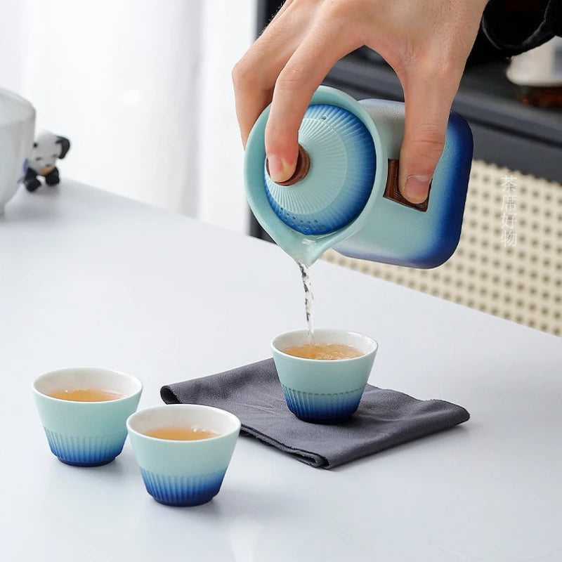 Service à Thé de Voyage Kungfu –Céramique & Gaiwan – Coffret Nomade pour Thé Gongfu