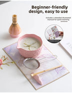 Set Matcha Fleur Sakura – Bol en Céramique Sculptée & Ustensiles Traditionnels