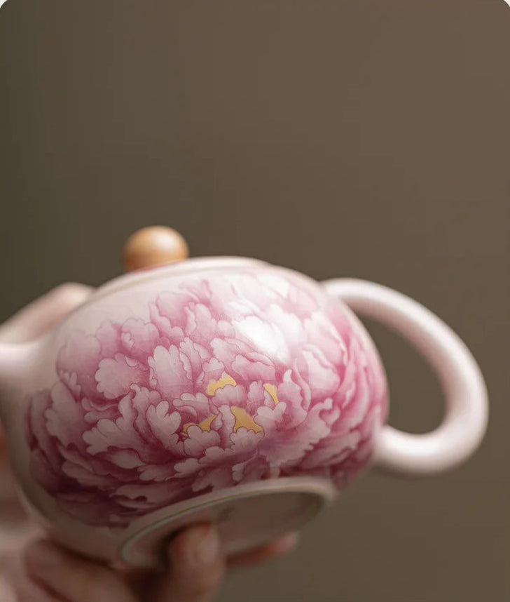 Théière Chinoise en Porcelaine Émaillée Fleur de Pivoine 180 ml