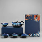 Service à Thé en Céramique – Four Jun Bleu Impérial (5 pièces)