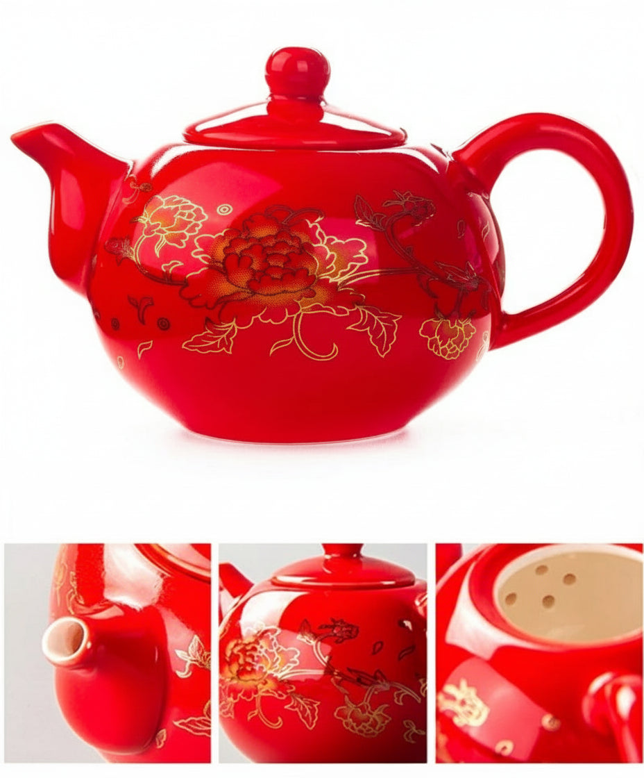 Théière Chinoise en Porcelaine Émaillée Fleur d’Or 200 ml