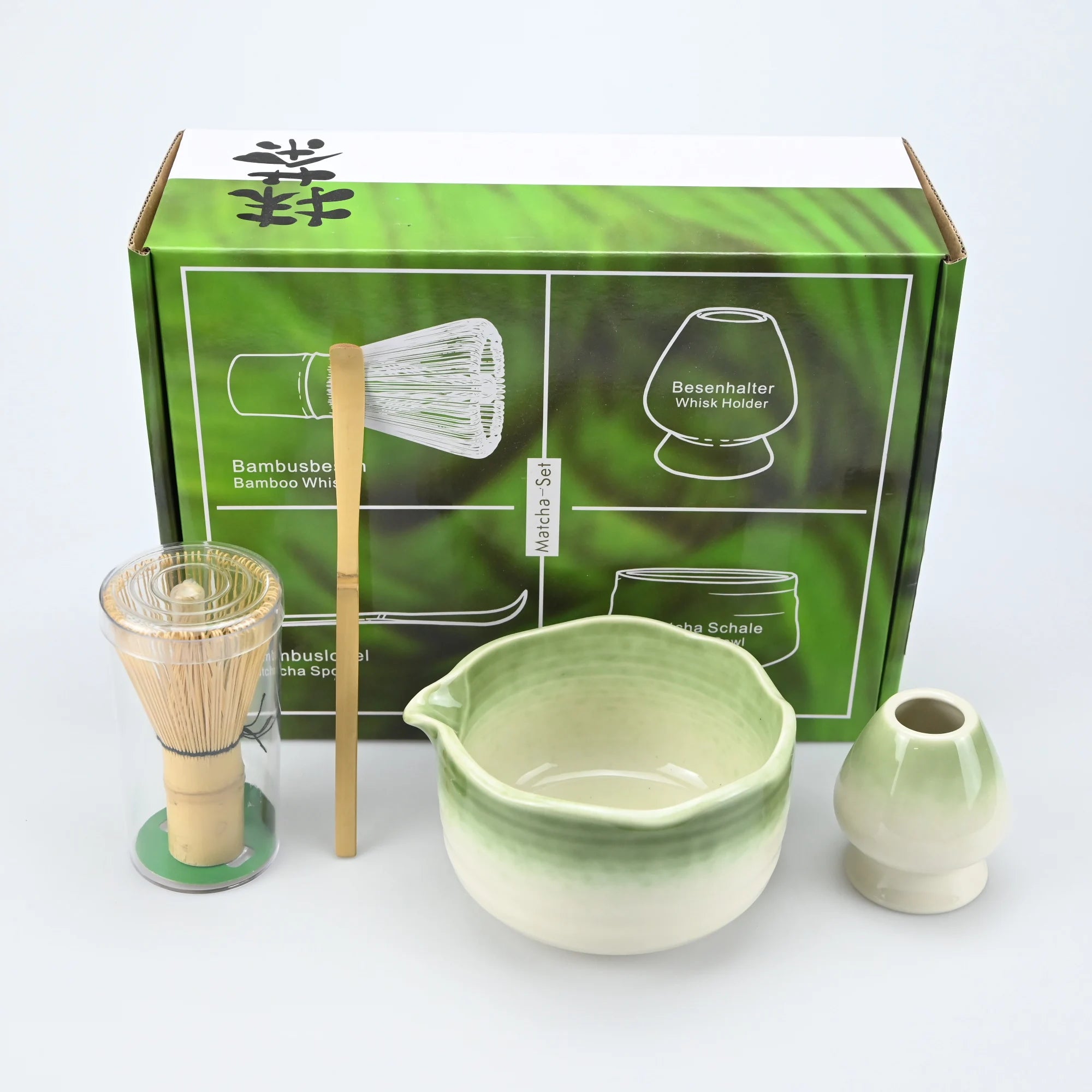 Set Matcha Artisanal Vert Jade - Ustensiles Traditionnels en Bambou & Bol en Céramique