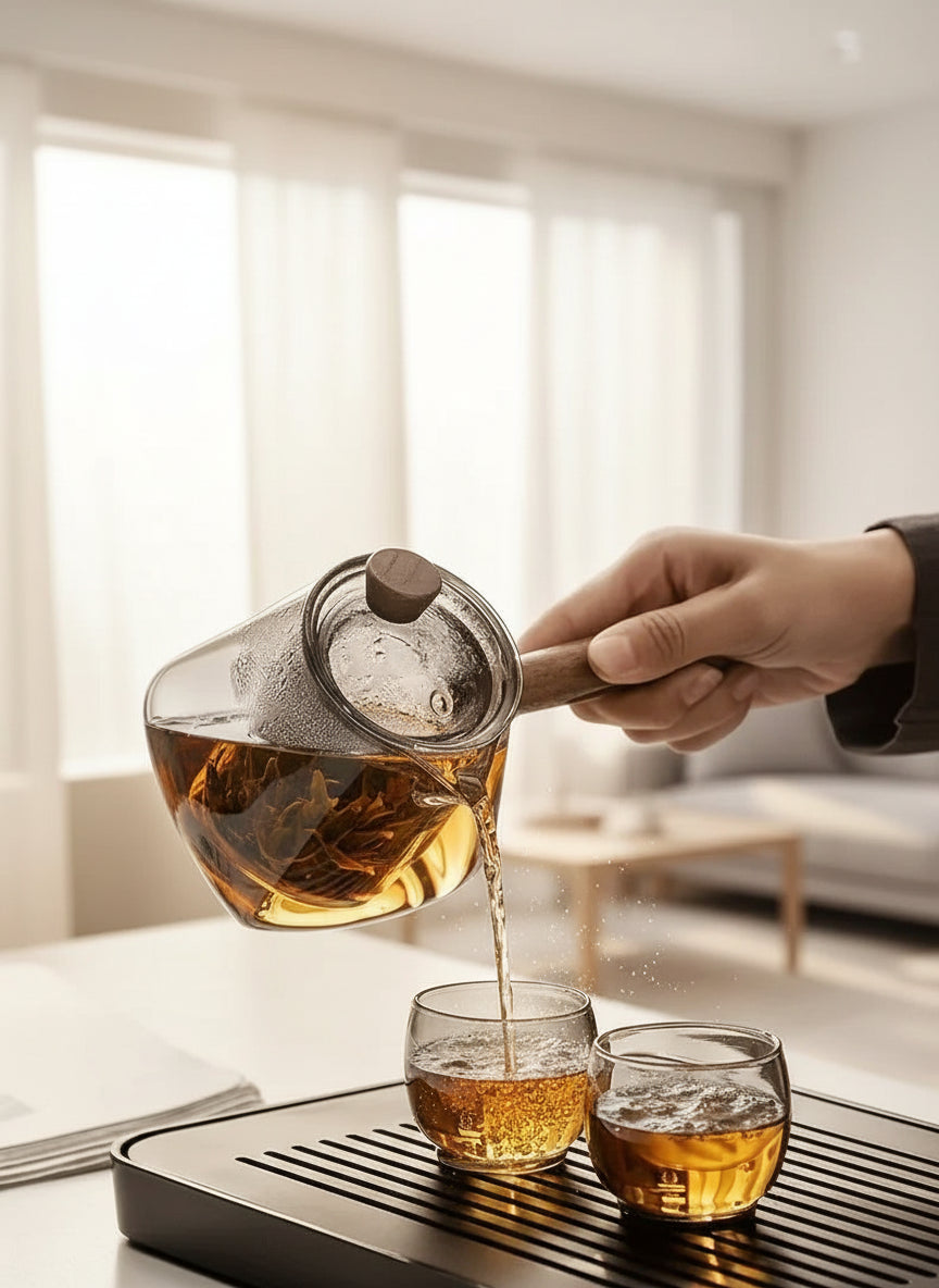 Théière Japonaise en Verre Artisanale 900 ml – Manche Bois