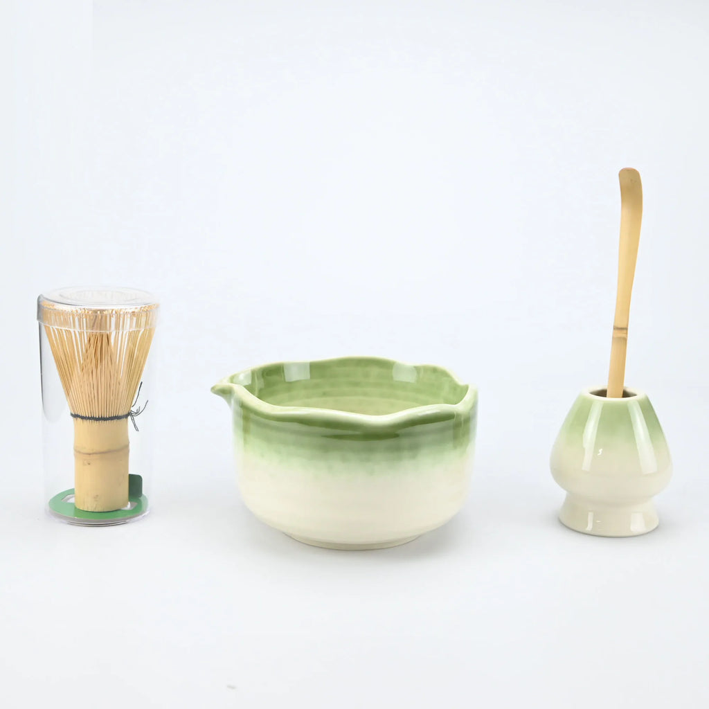Set Matcha Artisanal Vert Jade - Ustensiles Traditionnels en Bambou & Bol en Céramique