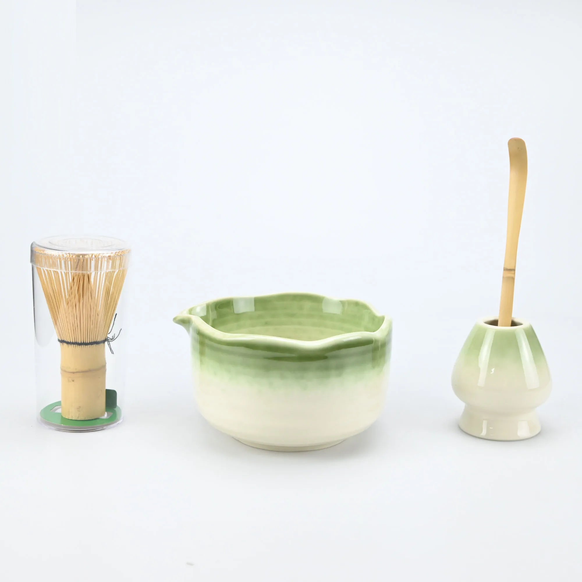 Set Matcha Artisanal Vert Jade - Ustensiles Traditionnels en Bambou & Bol en Céramique