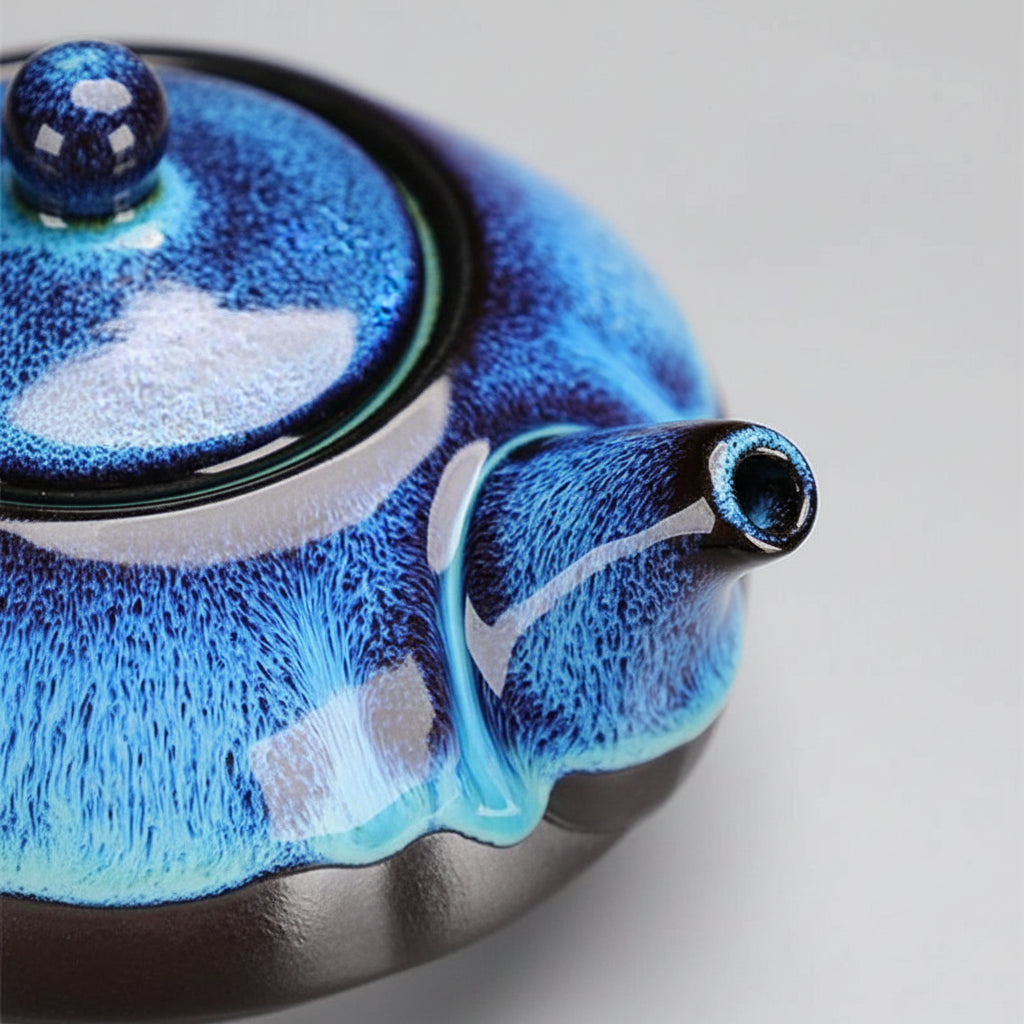 Service à Thé en Céramique – Four Jun Bleu Impérial (5 pièces)