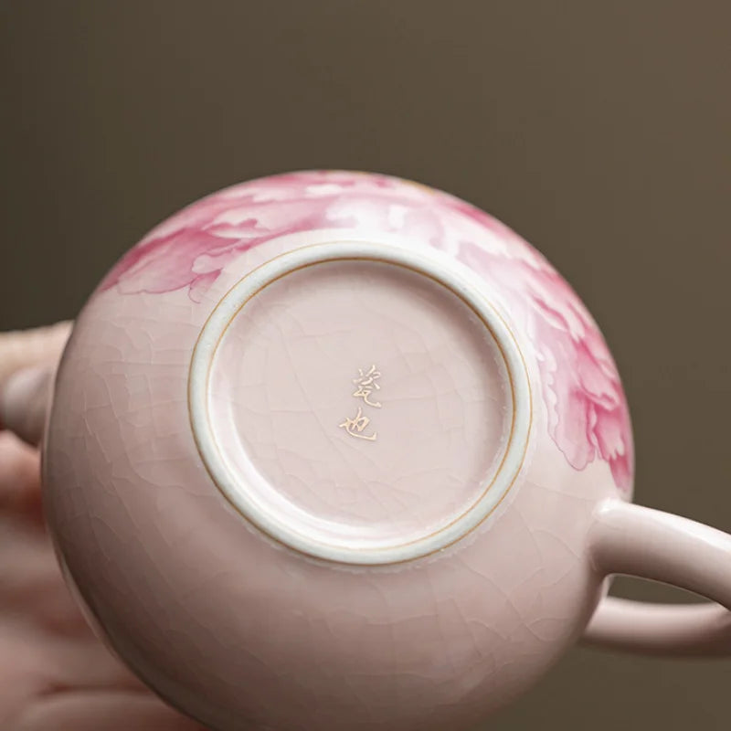 Théière Chinoise en Porcelaine Émaillée Fleur de Pivoine 180 ml