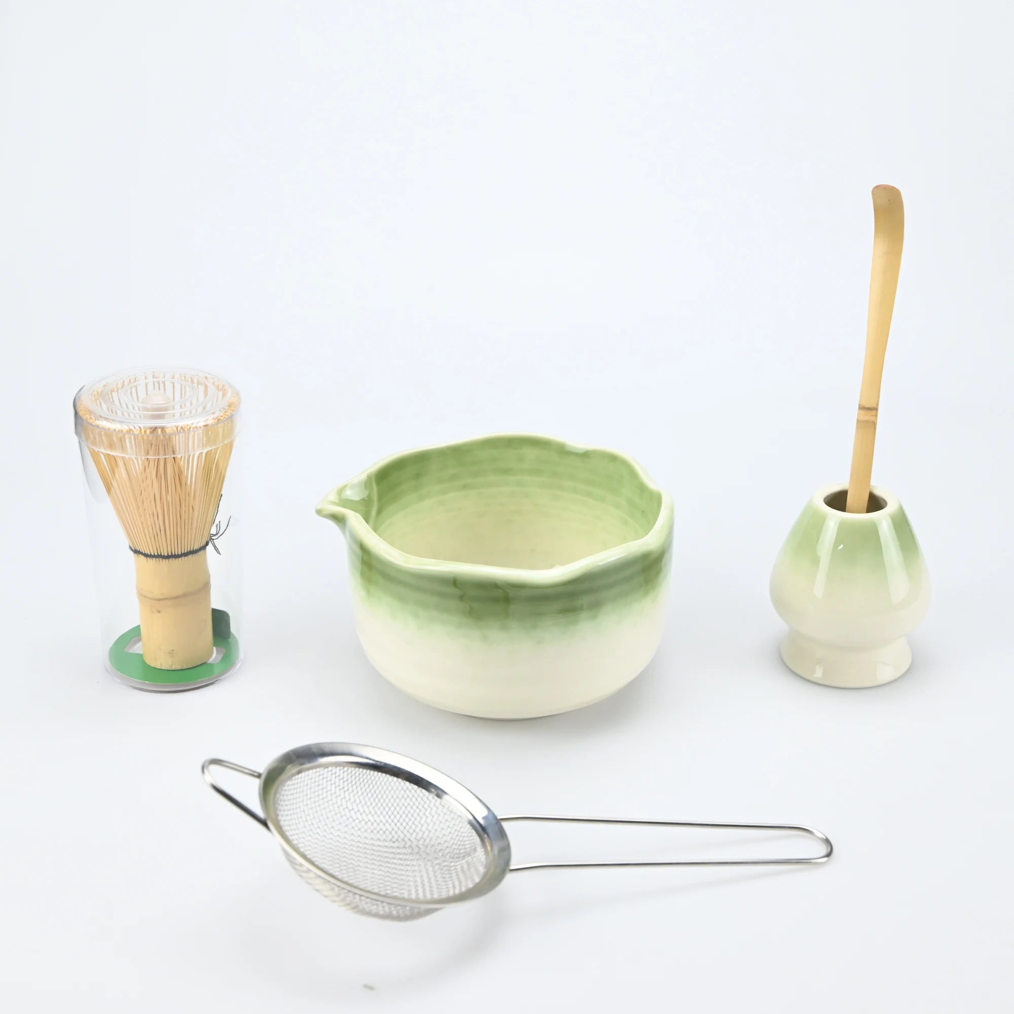 Set Matcha Artisanal Vert Jade - Ustensiles Traditionnels en Bambou & Bol en Céramique