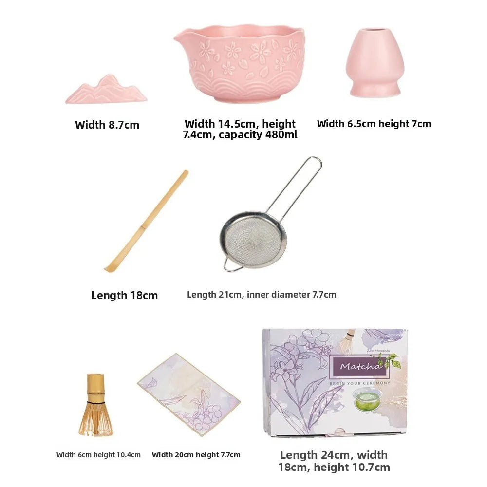Set Matcha Fleur Sakura – Bol en Céramique Sculptée & Ustensiles Traditionnels