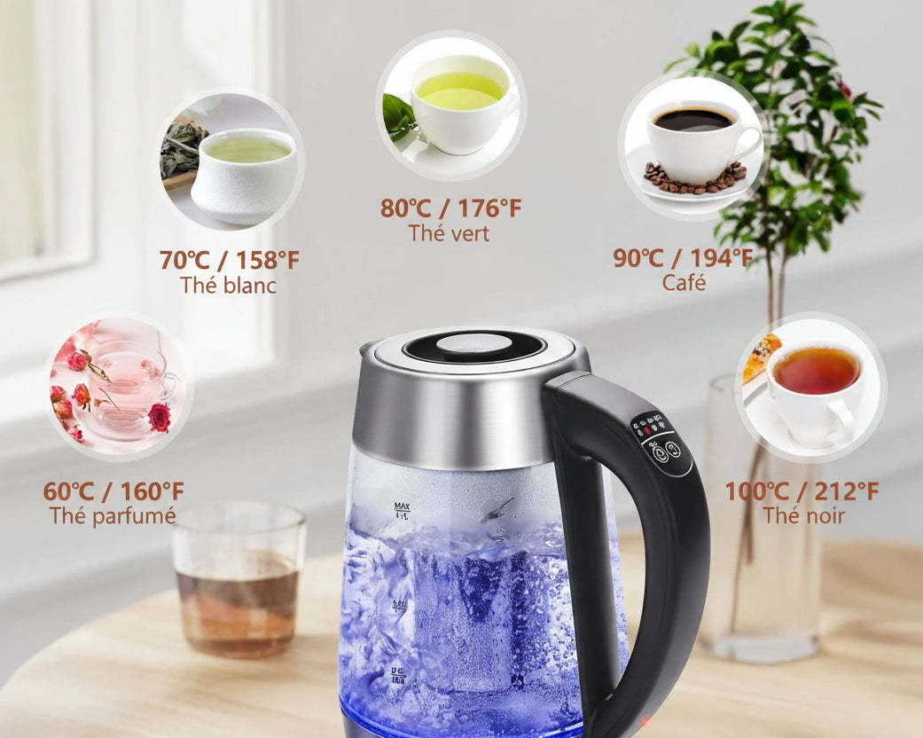 Bouilloire Électrique en Verre – Contrôle de Température 1,7 L