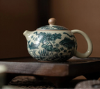 Théière Chinoise en Porcelaine Blanc Cassé Motifs Bleu Indigo 230 ml