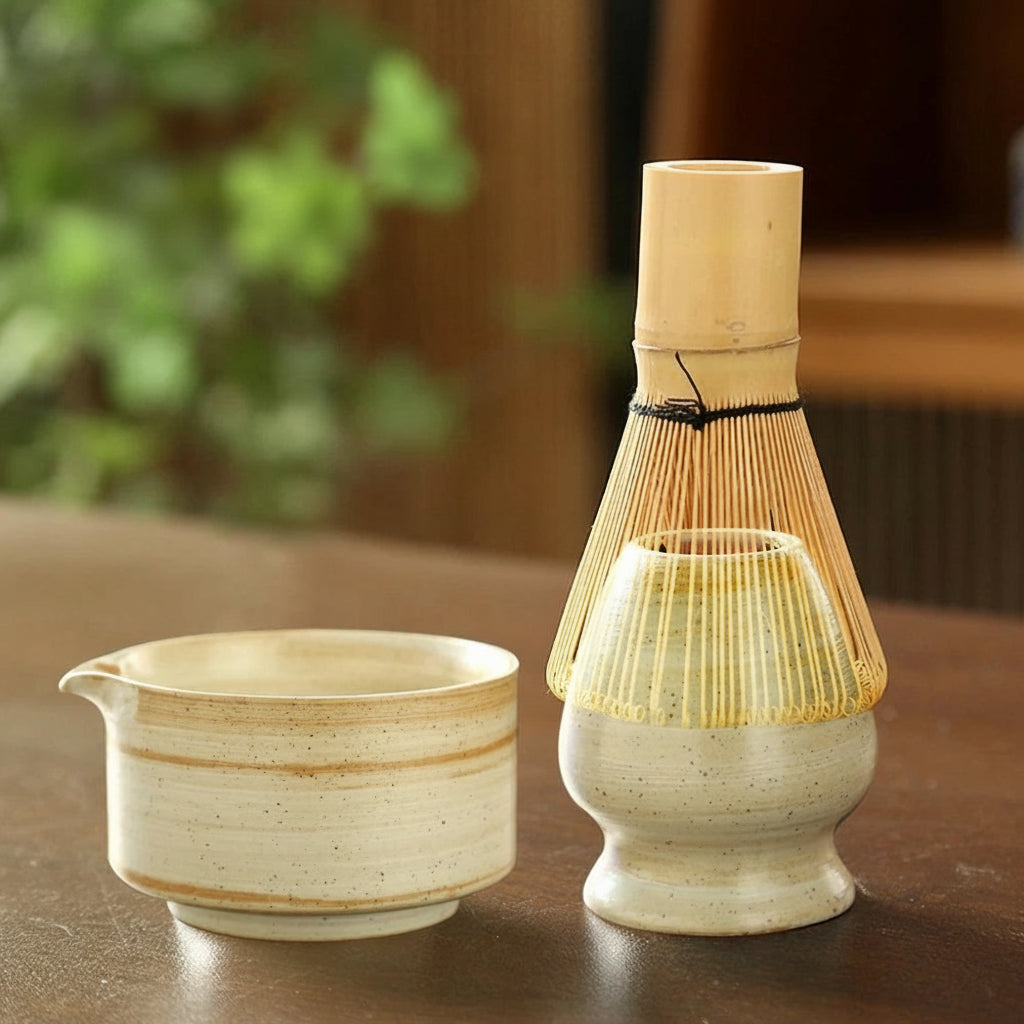 Set Matcha Japonais Traditionnel en Bambou & Céramique – Kit Complet débutant pour Cérémonie du Thé