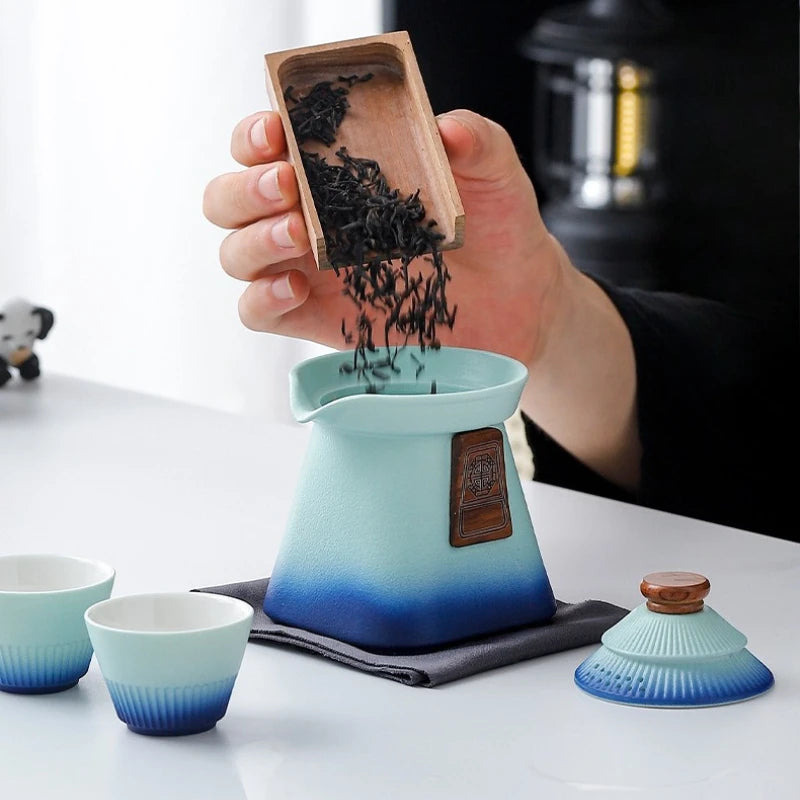 Service à Thé de Voyage Kungfu –Céramique & Gaiwan – Coffret Nomade pour Thé Gongfu