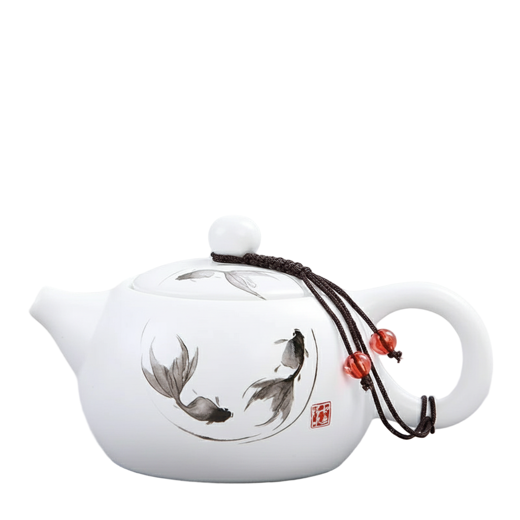Théière Japonaise en Porcelaine Blanche 180 ml – Motifs Minimalistes