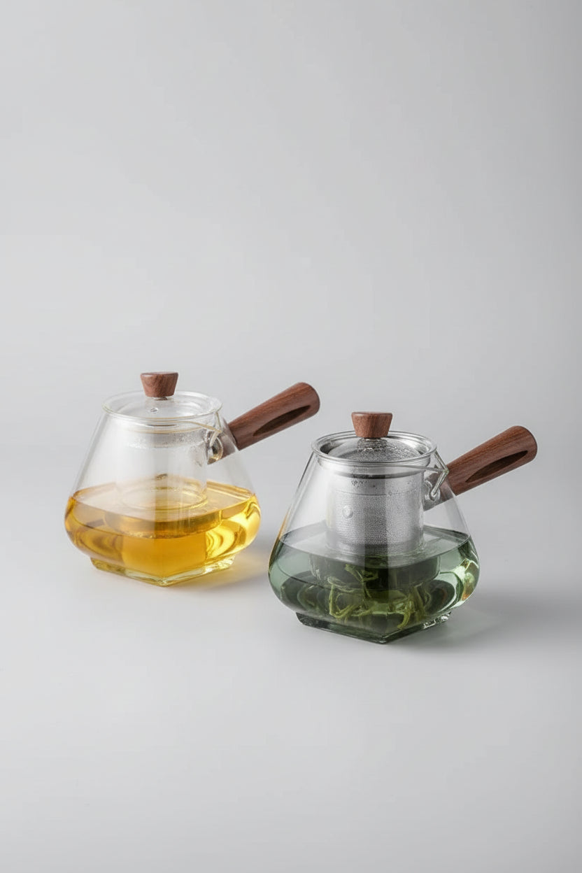 Théière Japonaise en Verre Artisanale 400 ml – Manche Bois