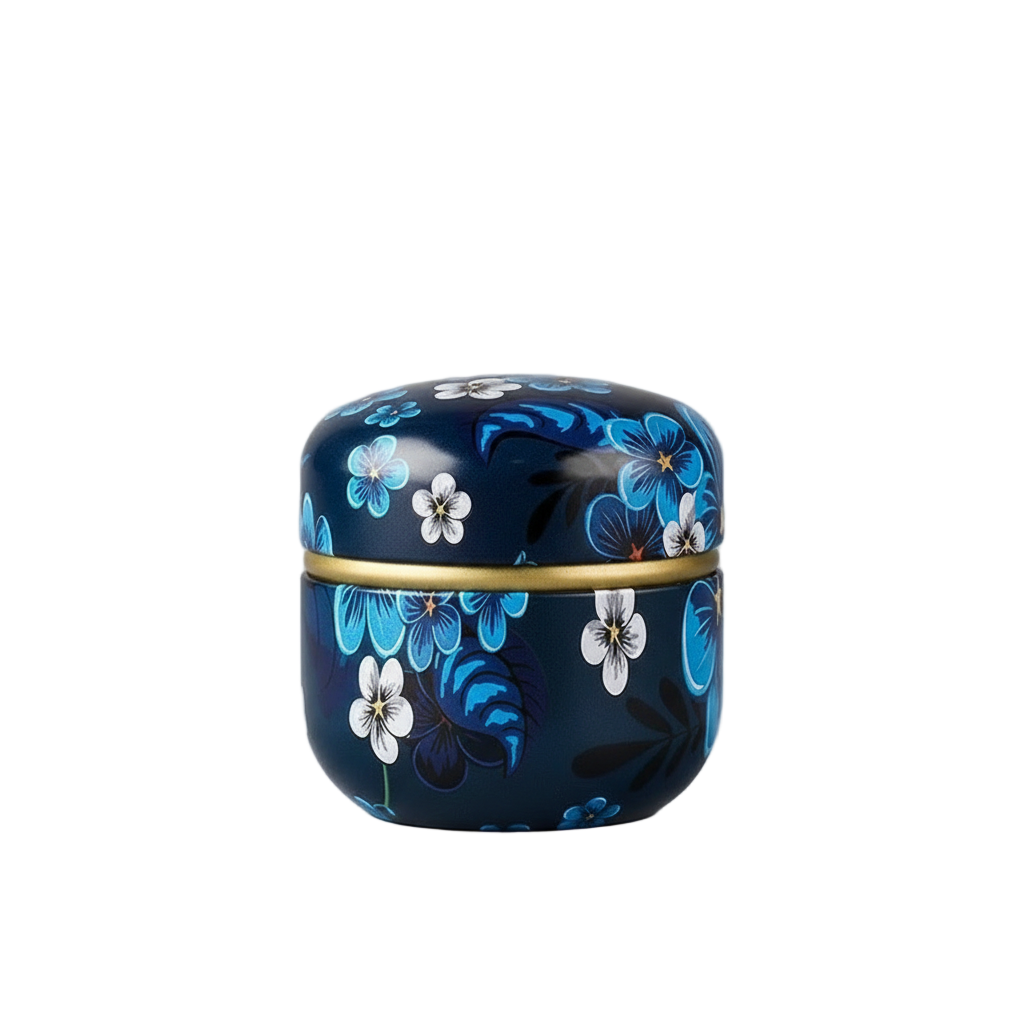 Petite boîte à thé florale bleue en aluminium hermétique – Route du Thé