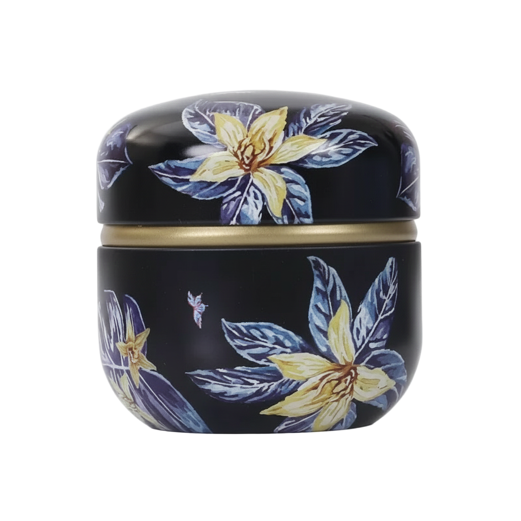 Petite boîte à thé florale noire en aluminium hermétique – Route du Thé