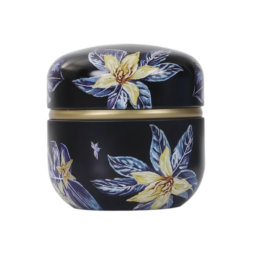 Petite boîte à thé florale noire en aluminium hermétique – Route du Thé