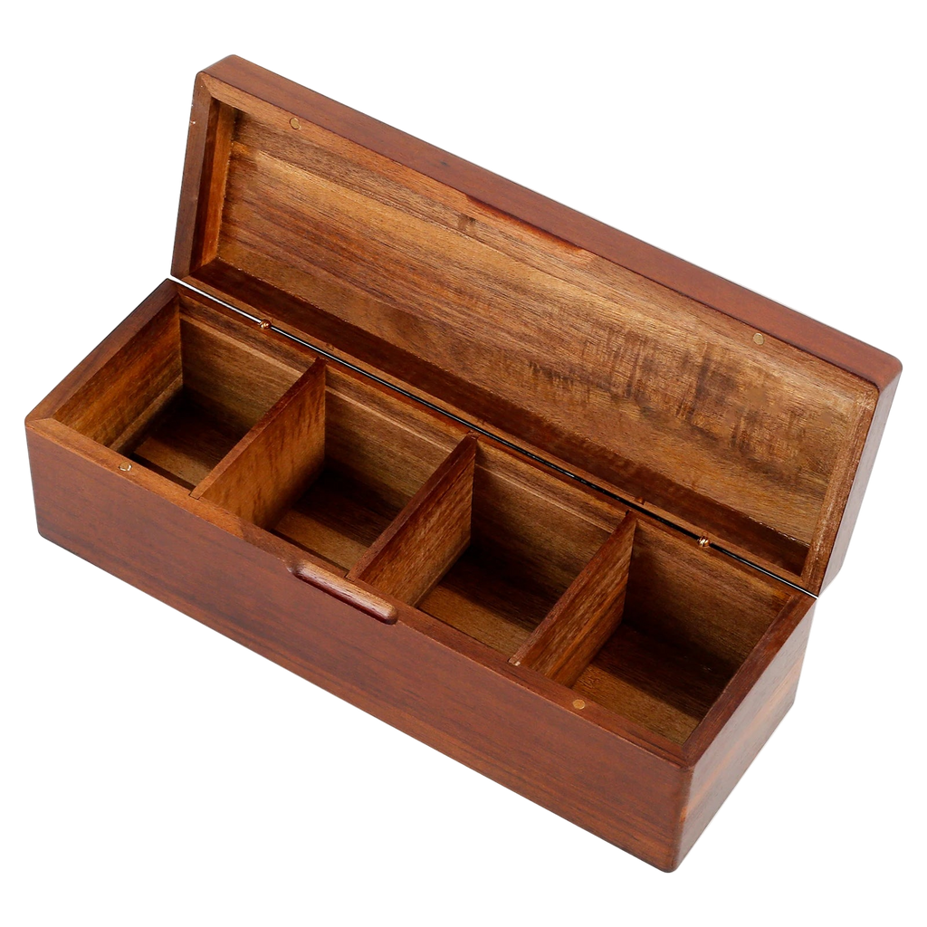 Boîte à thé en bois avec 4 compartiments