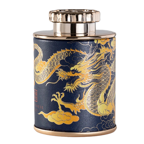 Boîte à thé chinoise motif dragon bleu en aluminium – Route du Thé 