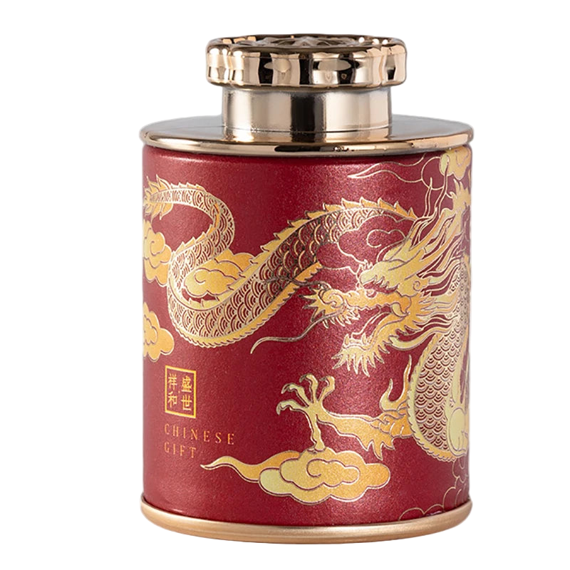  Boîte à thé chinoise motif dragon rouge en aluminium – Route du Thé 