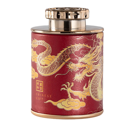  Boîte à thé chinoise motif dragon rouge en aluminium – Route du Thé 