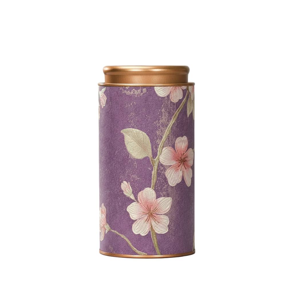 Boîte à thé design violette motif floral – Route du Thé