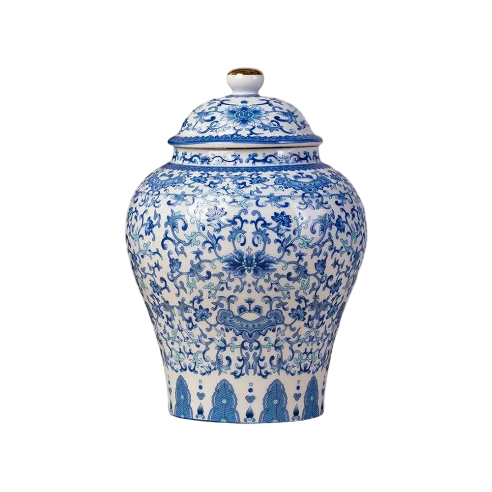 Grande boîte à thé en porcelaine blanche motif bleu 1300ml