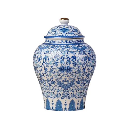 Grande boîte à thé en porcelaine blanche motif bleu 1300ml