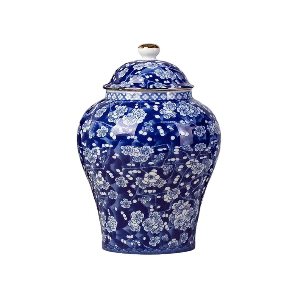 Grande boîte à thé en porcelaine bleue 1300ml motif floral