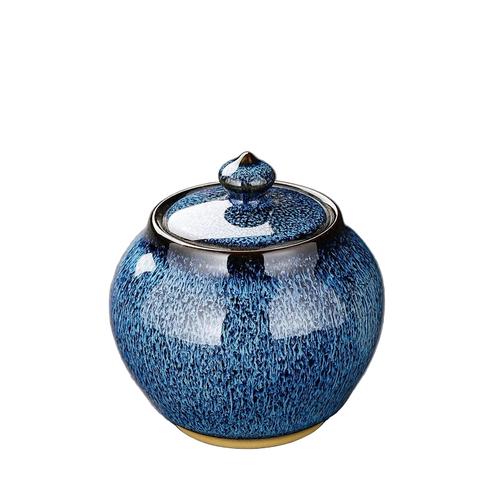 Boîte à thé en porcelaine bleu profond texturée – Route du Thé