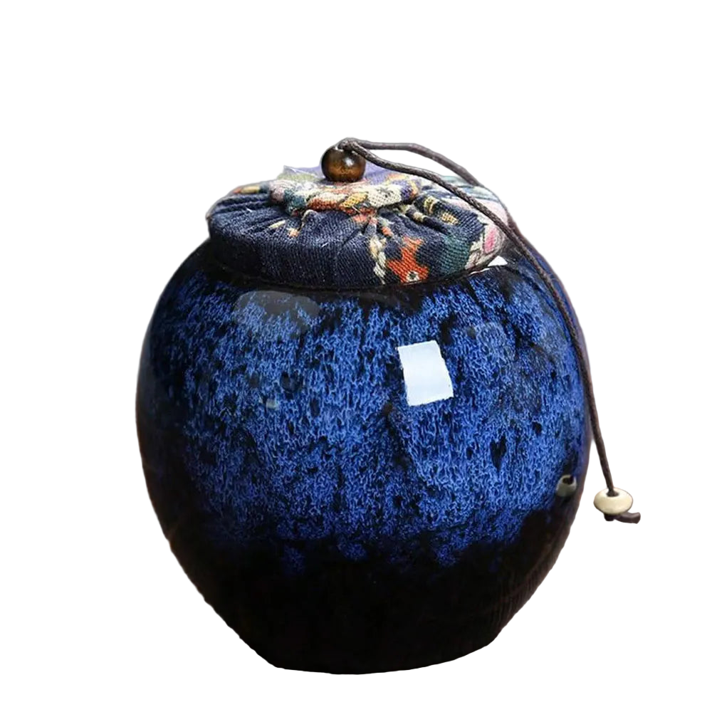 Contenant à thé en céramique bleu, pot de conservation design – Route du Thé