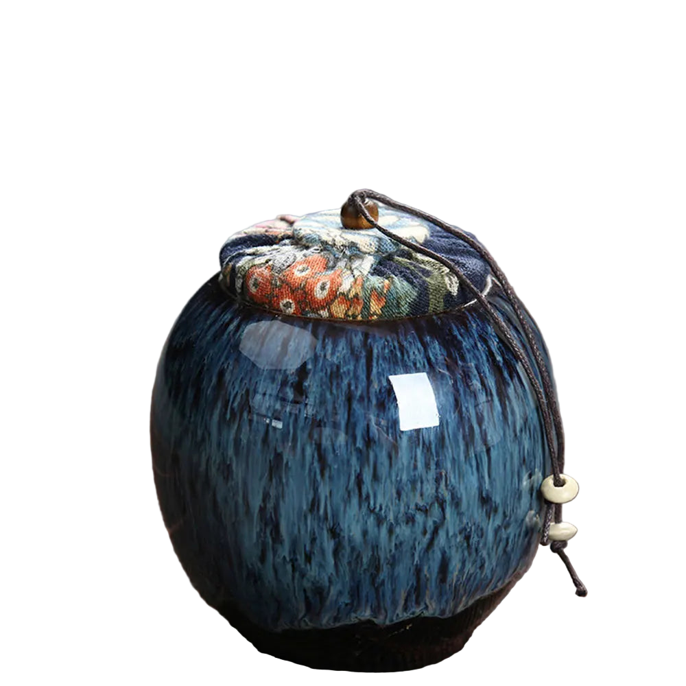 Contenant à thé en céramique gris-bleu, pot artisanal pour feuilles de thé – Route du Thé