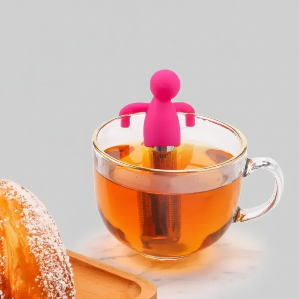 Filtre à thé personnage rose en silicone et inox – Route du Thé