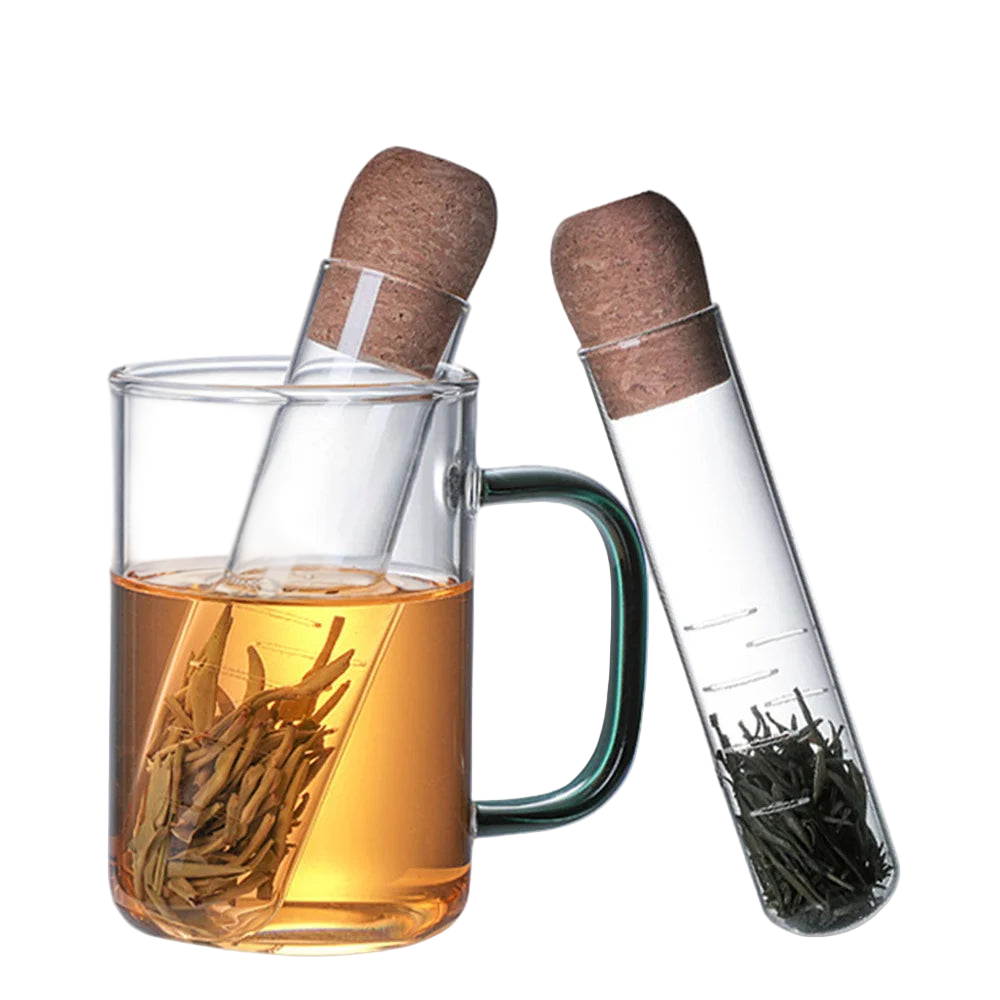 Filtre à thé en tube de verre avec bouchon en bois – Route du Thé