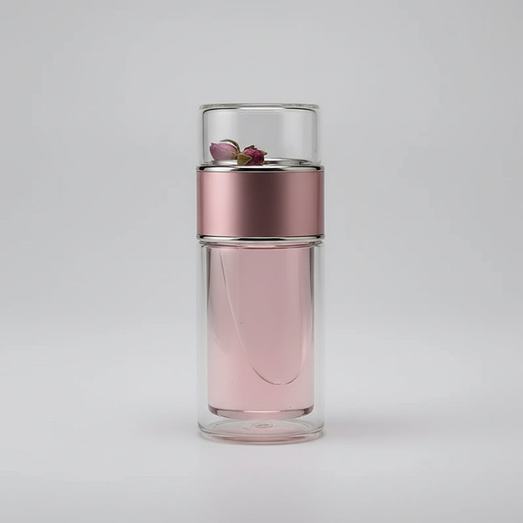 Infuseur à thé 420ml rose en verre et inox