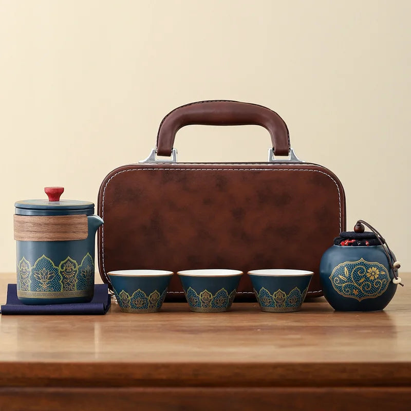 Service à thé Kung Fu portable bleu – Théière 280 ml et tasses 50 ml