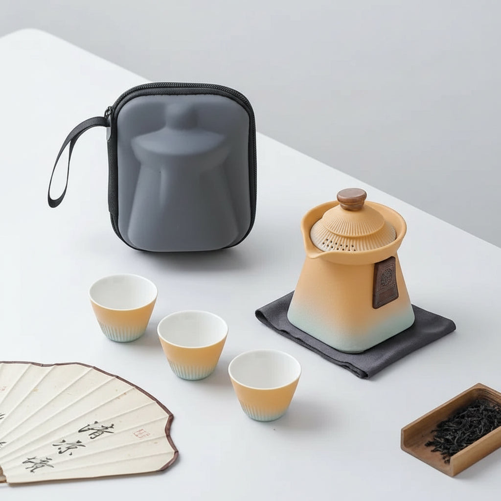 Service à thé Kungfu portable beige – gaiwan voyage
