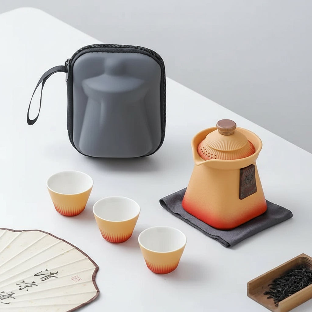 Service à thé Kungfu portable rouge – gaiwan voyage