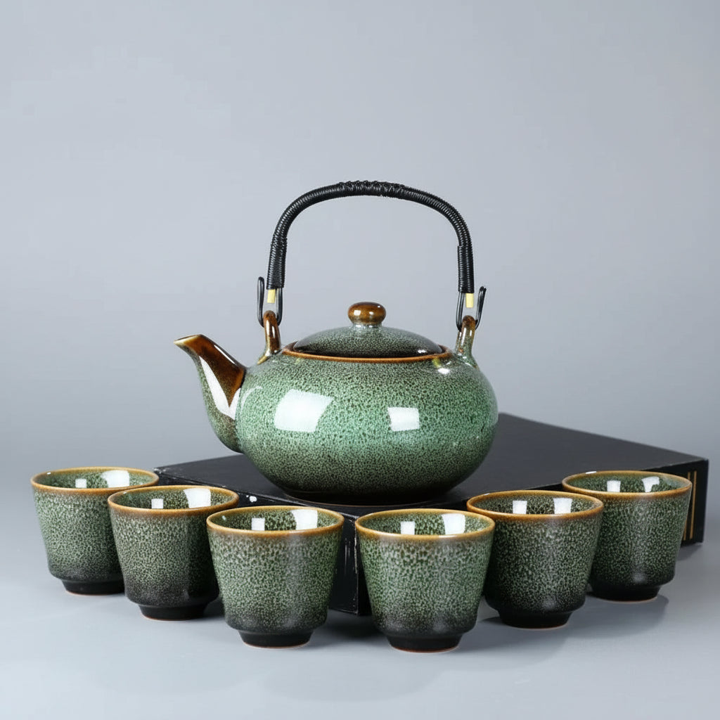 Service à thé vert en céramique artisanale – théière 700 ml