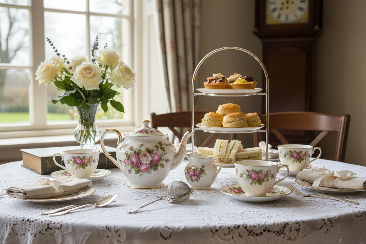 table  décore ambiance anglaise avec set de thé anglais complet