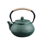 Tetsubin japonais en fonte verte 900 ml décoré du motif floral Hanabishi avec poignée en corde.