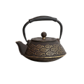 Tetsubin japonais en fonte 850 ml avec motifs Kumo dorés et poignée ergonomique.