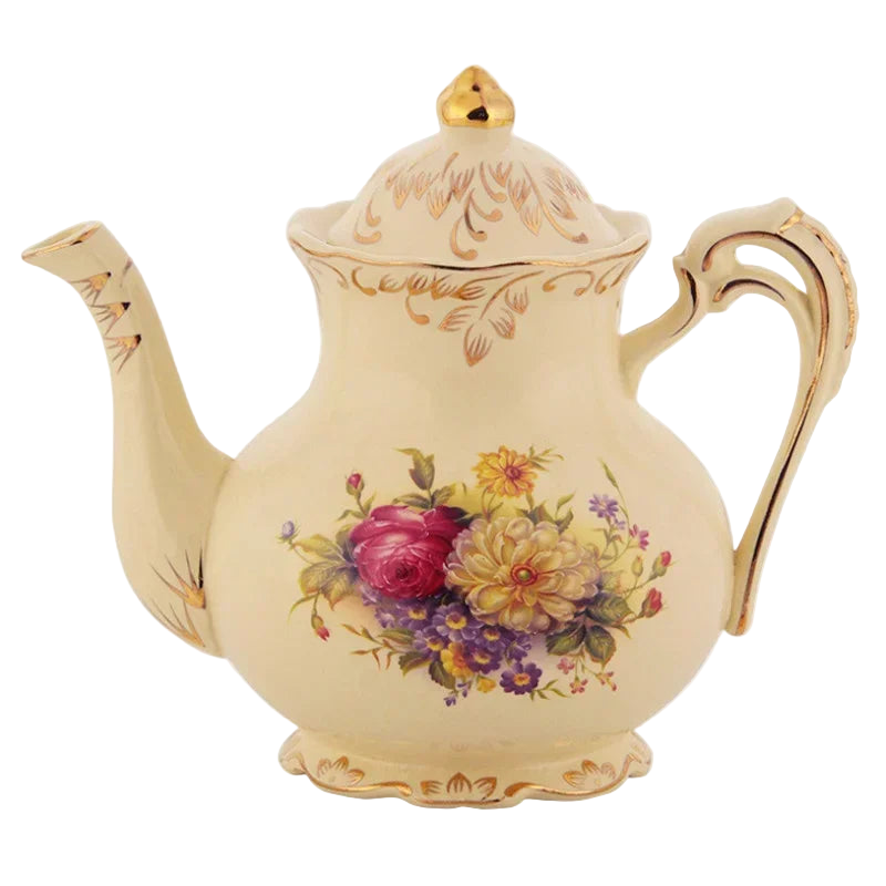 Théière anglaise en porcelaine décorée d’un bouquet floral royal, style victorien, 900 ml.